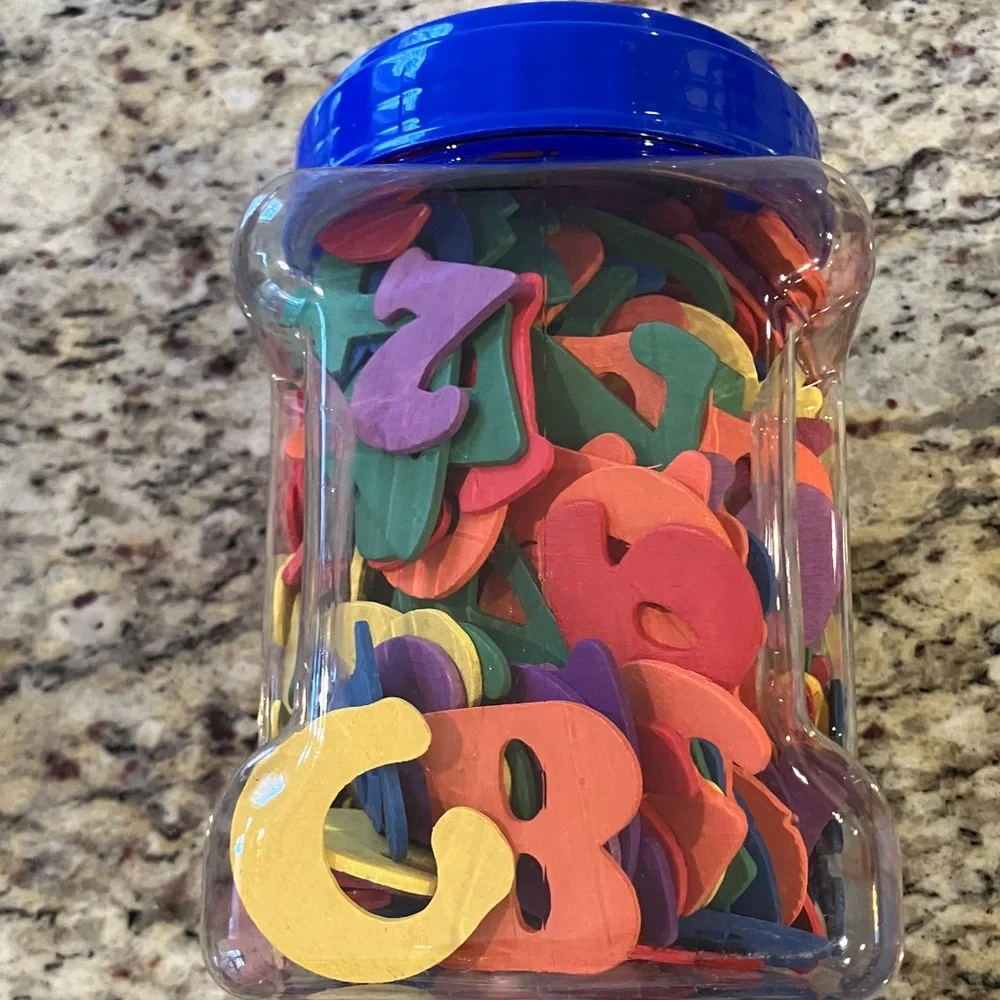 Wooden Letters & Numbers Sets Multi Color 38 fl oz Jar Learning Toy School NEW